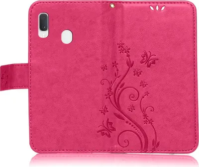 Produktbild von Handy Tasche für Samsung Galaxy A20e Schutz Hülle Handyhülle mit Blumenmuster Klapp Hülle mit Standfunktion und Kartenfächer Pink