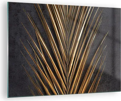 Produktbild von Bilder auf glas - Einteilig - Blatt golden schwarz - 70x50cm - Glasbilder - Wandbilder - Bilder - zum Aufhängen bereit - Wanddekoration aus Glas - Glas Bilder - Wandbild auf Glas - GAA70x50-5091