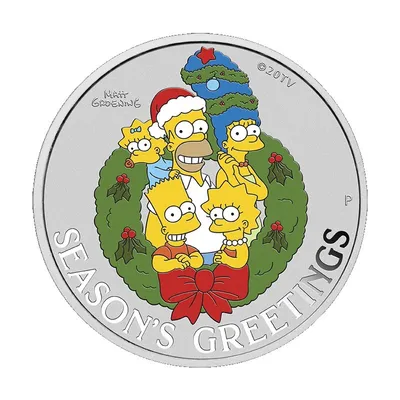 Zdjęcie produktu dla 1 uncja srebrnej monety Simpsonowie Życzenia Świąteczne w kolorowym blistrze 2022 srebrna moneta kolekcjonerska 999