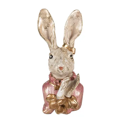 Image de Clayre & Eef Figurine Lapin 11x12x24 cm Beige Rose Polyrésine