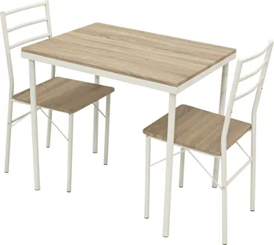 Produktbild von DEGAMO Essgruppe Sitzgruppe Küchenmöbelset KÖLN 3-teilig, Gestell Metall weiss, Oberflächen Eiche Sonoma Nachbildung