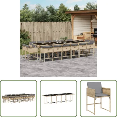 Produktbild von The Living Store 17-tlg. Garten-Essgruppe mit Kissen Beigemischung Poly Rattan