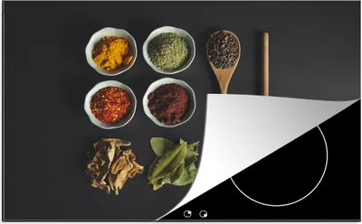 Produktbild von KitchenYeah© Herdabdeckplatte Schöpfkelle - Gewürze - Kräuter - Grün - Braun - Rustikal , 76x51cm, Küche Deko, Glaskeramikkochfeld Herdabdeckung, Abdeckplatte fùr Kochfeld