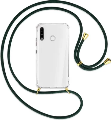 Produktbild von Handykette Backcover-Schutzhülle mit Band (Metall goldfarben) für Samsung Galaxy A70e - dunkelgrün