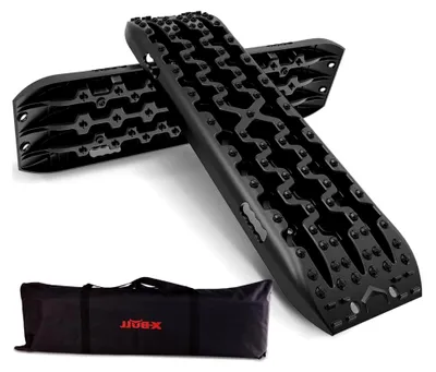 Produktbild von Sandbleche Offroad - 2 Stück Anfahrhilfe - 2er-Set Traktionsmatte mit Tragetasche - 106 x 30 x 10 cm - Schwarz
