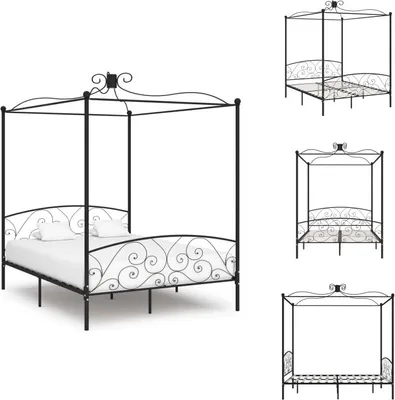 Immagine prodotto di vidaXL Struttura letto a baldacchino in metallo nero 160 x 200 cm - Letti e strutture letto