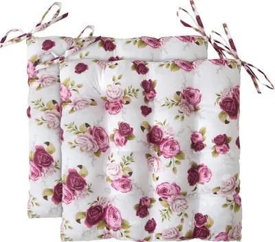 Produktbild von WOMETO sada 2 vankúšov na sedenie vankúš na stoličku Rosi 40x40x4 cm - ruže krémová biela ružová vankúš na sedenie pre dom a záhradu vankúše vidiecky dom