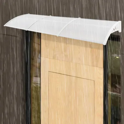 Produktbild von Tür-/Fenstervordach - Wandmontage - 90×300 cm - Rechteckig - Klare Polycarbonat-Platte - Weißer Aluminiumrahmen