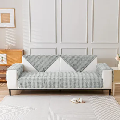 Produktbild von Sofadecke Plüsch Kuscheldecke Rutschfeste Wohndecke Überwurfdecke Flanell Sofabezug Sofaüberwurf, 90x210cm, Grau