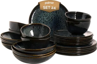 Produktbild von Palmer Eccentric, Geschirrset, 24 teilig für 6 Personen, blau Steinzeug