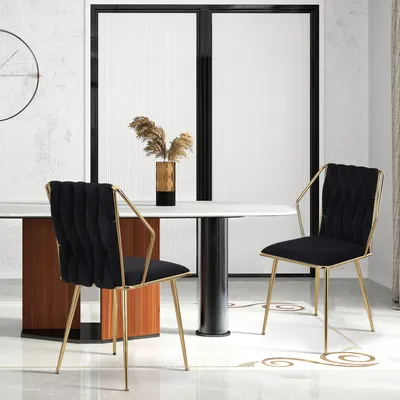 Produktbild von Fortuna Lai 2er Set Esszimmerstühle mit Rückenlehne, Stuhl im Esszimmer mit Samtbezug, bequemer Polsterstuhl, Küchenstuhl mit Metallbeinen, Schwarz