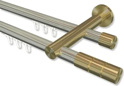 Produktbild von Interdeco Innenlaufstange, Gardinenstange mit Innenlauf Edelstahl-Optik / Messing-Optik Modell Platon Elanto, 20 mm Ø 2-läufig, 180 cm