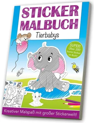 Produktbild von Stickermalbuch Tierbabys mit Malvorlagen und abwechslungsreichen Hintergrundmotiven