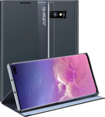 Produktbild von Galaxy S10 Plus Hülle, LaimTop Slim Flip Leder Smart View Window Klappetui Schutzhülle mit Standfunktion für Samsung Galaxy S10 Plus Navy blau