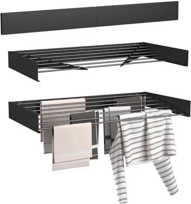 Produktbild von Wandtrockner - Wäschetrockner für die Wandmontage - Zum Trocknen von Wäsche - Klappbares Design - 120 cm - Schwarz