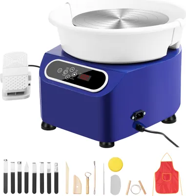 Obrázok produktu pre SucceBuy hrnčiarsky kruh, 11-palcový stroj na tvarovanie keramiky, 350 W elektrický hrnčiarsky kruh s nožným pedálom a LCD dotykovým displejom, nástroje na tvarovanie pre DIY umenie a remeslá, modrý.
