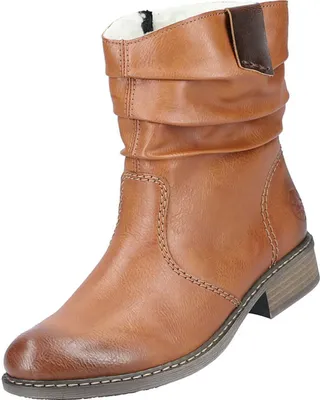 A studio shot of a single brown leather boot.