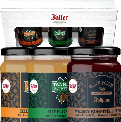 Produktbild von FeineHeimat Männer Konfitüren Set 3 Konfitüren Kirsch-Whisky, Bier&Hefeweizen á 330g