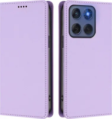 Obrázek produktu pro Kožené pouzdro pro Motorola Edge 60/ Edge 60 Fusion, magnetické flipové pouzdro zPolyuretankůže se stojánkem Světle fialová