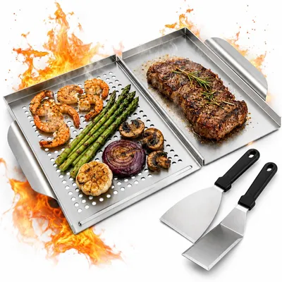 Immagine prodotto di Piastra per barbecue in acciaio inossidabile con design 2-in-1