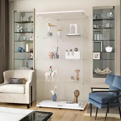 Image de Fortuna Lai Vitrine en verre Stand vitrine,4 couches de verre en bois vitrine de collection vitrine armoire,2 porte avec serrure vitrine en verre debout Pour le salon chambre bureau noir étagère debout en verre