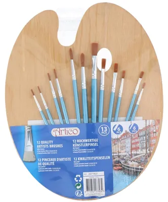 Image de Verf Penselen met Houten Schilderspalet, 13dlg.