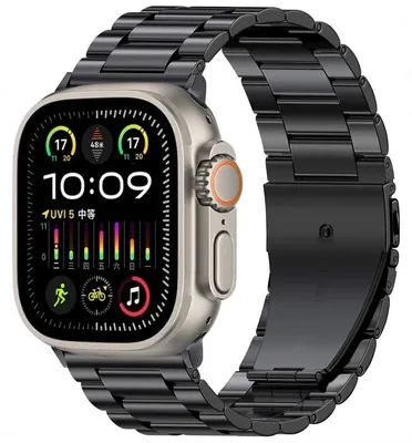Zdjęcie produktu dla Bransoleta do smartwatcha - metalowa bransoleta - stal nierdzewna - z zapięciem motylkowym - kompatybilna z modelami Ultra 2/1 o średnicy 49 mm - kolor czarny