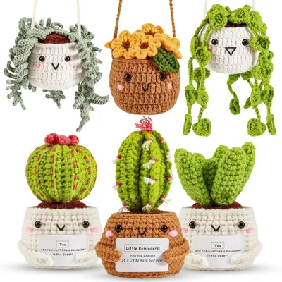 Immagine prodotto di Kit per principianti per l'uncinetto, composto da 6 elementi per creare piante da appartamento sospese a forma di cactus. Kit per iniziare a realizzare oggetti fatti a mano, completo di istruzioni