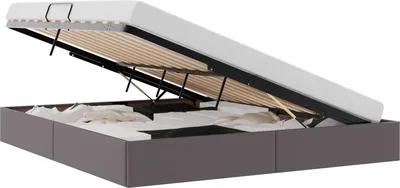 Productafbeelding van vidaXL Poef met bedframe en opbergruimte, grijs, 160 x 200 cm, kunstleer