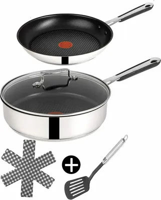 Produktbild von Tefal E76 Jamie Oliver Pfannenset 5-tlg. – Induktion, Schmorpfanne 25cm + Bratpfanne 20cm mit Glasdeckel –  Titanium Excellence Antihaft
