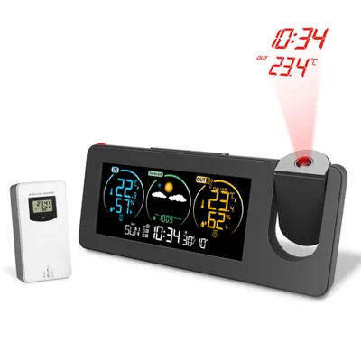 Produktbild von Digitale Funk-Wetterstation mit Außensensor | Misst Temperatur & Luftfeuchtigkeit | Mit 180° Projektor & Frostalarm | Für Haus und Garten