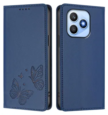 Image de Étui en cuir pour Honor X8D, étui de protection type portefeuille en cuir gaufré motif papillon avec support, bleu foncé