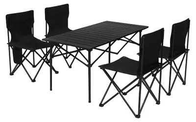 Zdjęcie produktu dla Składany Stolik Turystyczny Ogrodowy 120*52*50 Cm Czarny + 4 Krzesła Czarne