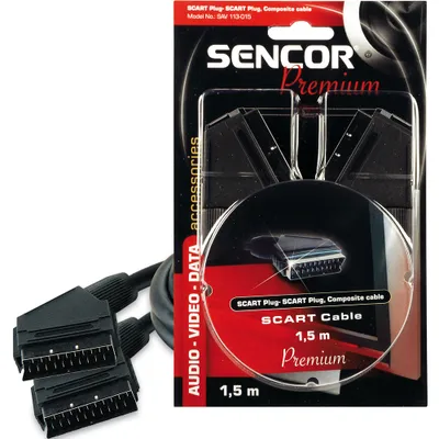 Obrázok produktu pre SENCOR SAV 113-015 SCART kábel, SCART 21-pin. konektor - SCART 21-pin. konektor, dĺžka 1,5 m