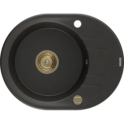 Zdjęcie produktu dla Mexen Kevin zlewozmywak granitowy 1-komorowy z ociekaczem 586 x 458 mm, czarny/złoty metalik, syfon złoty - 6517581005-75-G