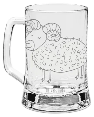 Produktbild von Mr. & Mrs. Panda Seidel Sternzeichen Widder - Transparent - Geschenk, Humpen, Krug, Geburtstag April, Bierkrug Glas, Gravur, Schafbock, März, Bock