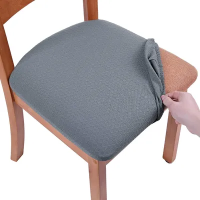 Stuhlbezüge aus Spandex-Jacquard, 6er-Set, grau, waschbar