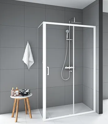 Produktbild von Duschkabine 80x120 Marwell Glasdusche Factory Fronteinstieg, weiß, 80 x 120 x 200 cm - Duschkabine mit matt weißem Aluminiumrahmen - Duschabtrennung mit Schiebetür