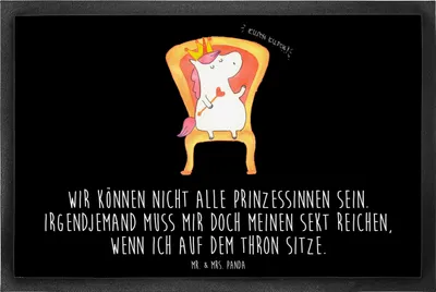 Produktbild von Mr. & Mrs. Panda bodenmatte Einhorn Prinzessin 60 x 90 cm - Schwarz - Geschenk, Unicorn, Schmutzfänger, Geburtstag, Gummi-Fußmatte, Geburtstagsgeschenk, fußmatte, Monat