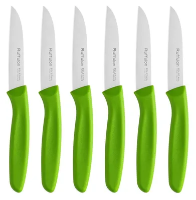 Immagine prodotto di Set di 6 coltelli per frutta e verdura, acciaio inossidabile, colore verde, lama da 8 cm, manico in plastica, lavabili in lavastoviglie