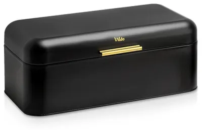 Produktbild von Vilde | Brotkasten Schwarz/Gold - Große Metalll Brotbox mit Goldgriff - Brotbehälter