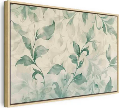 Produktbild von Italienischer Leinwand Leinwandbild - Watercolor Botanical Motif Delicate Green-Beige Leaves 60x40 cm Muster f-H-10016-b-a