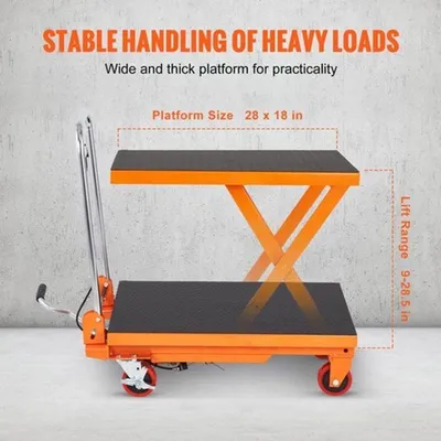 Obrázek produktu pro Hydraulická nůžková plošina – vozík s nosností 150 kg a nastavitelnou výškou zvedání, určený pro sklad a dílnu
