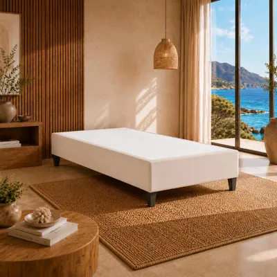 Produktbild von Best For Home Boxspringrahmen 70 x 200 | Gepolsterter Bettrahmen mit Matratze | Langlebiges Hotelbett mit 12 cm hohen Holzfüßen | Wasserdichtes Einzelbettgestell, KI-generiertes Bild