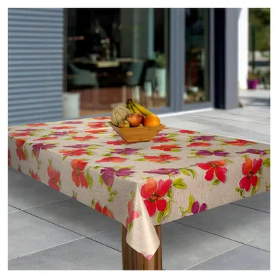 Produktbild von Wachstuch-Tischdecke Abwaschbar PVC Tischdecken Eckig Meterware Abwischbar, Muster: Blumen Rot Violett, Größe: 130x140