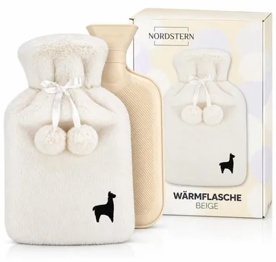 Produktbild von Heißwasserflasche 1,8 l mit weichem Plüschbezug, 32 x 20 cm, beige