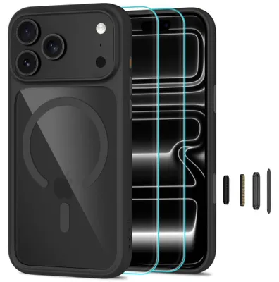 Image de Tech-Protect MagOne MagSafe CC + Étui en verre, lot de 2, pour Apple iPhone 17 Pro Max / 18 Pro Max, noir/transparent