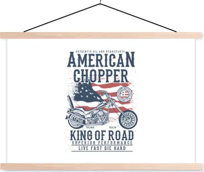 Produktbild von MuchoWow® Textilposter Mancave - Motorrad - Vintage - Amerika - Flagge 60x40 cm mit holzfarbenen Rahmen - Bilder