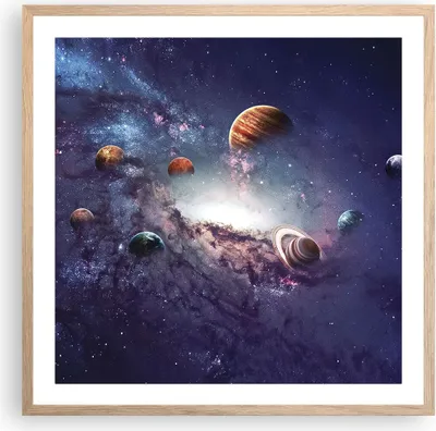 Produktbild von Gerahmtes Poster - Rahmen in heller Eiche - Kosmos Planeten die Sterne - 60x60 cm - Wand Bild - Wanddeko - Wandbilder - Kunstposter - Wandposter - Bilderrahmen - Bilder - Kunstdruck - P2NAC60x60-4851