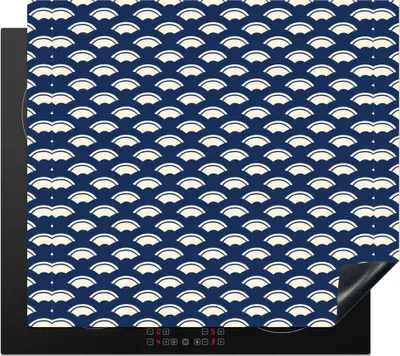 Produktbild von KitchenYeah© Herdabdeckplatte Japanisch - Blau - Weiß - Muster , 57x51cm, Küche Deko, Glaskeramikkochfeld Herdabdeckung, Abdeckplatte fùr Kochfeld